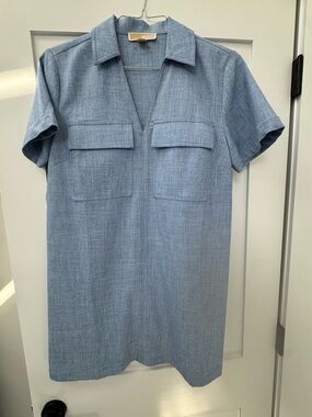 Michael Kors Light Blue Collared dress, woven blue color